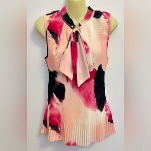 DKNY Pussybow Pleated Printed Sleeveless Blouse size M
